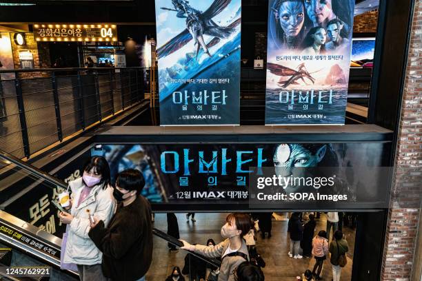 Avatar: The Way of Water" signboards are displayed at a movie theater in Seoul. "Avatar: The Way of Water" released on December 14 in South Korea,...