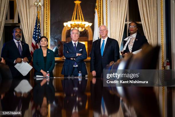 Democratic Members of the House Ways and Means Committee led by Chairman Rep. Richard Neal speaks during a press conference on Capitol Hill on...