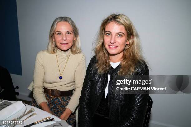 The writers Camille Laurens and Laura Poggiolo are photographed for Paris Match at the first novelists' dinner by the National Book Center on...