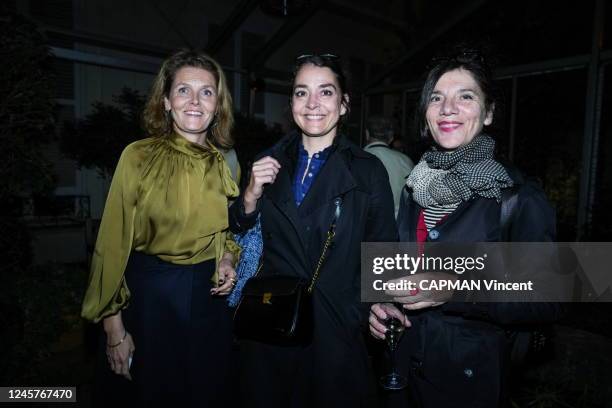 Alix Penent, Sarah Jollien-Fardel and Brigitte Giraud are photographed for Paris Match at the first novelists' dinner by the National Book Center on...