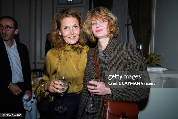 The novelists Sarah Jollien-Fardel and Monica Sabolo are photographed for Paris Match at the first novelists' dinner by the National Book Center on...