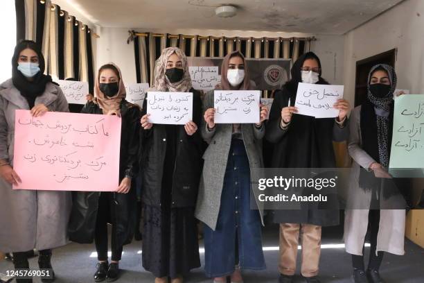Afghan female students react against Taliban's university ban in Kabul, Afghanistan on December 21, 2022.