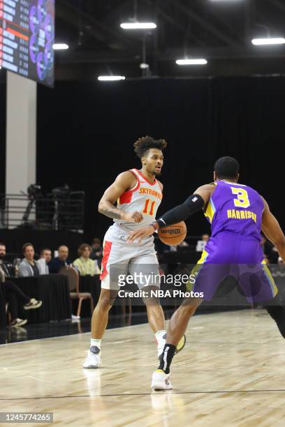 Tyson Etienne of the College Park Skyhawks dribbles the ball during the game against the South Bay Lakers during the 2022-23 G League Winter Showcase...