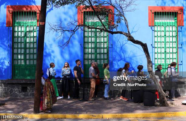 Tourists line up to enter the Frida Kahlo Museum, where artists Frida Kahlo and Diego Rivera lived and worked in Mexico City. Mexico, Wednesday,...