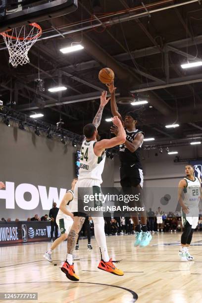 Alize Johnson of the Austin Spurs shoots the ball against the Wisconsin Herd during the 2022-23 G League Winter Showcase on December 21, 2022 in Las...