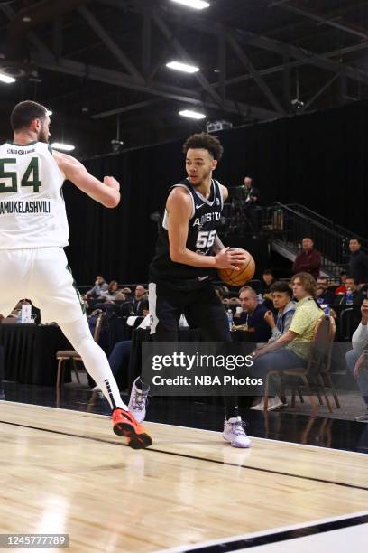 Jordan Hall of Austin Spurs handles the ball against the Wisconsin Herd during the 2022-23 G League Winter Showcase on December 21, 2022 in Las...