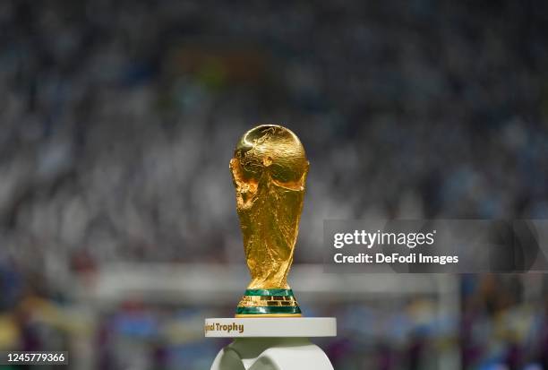 World Cup trophy prior to the FIFA World Cup Qatar 2022 Final match between Argentina and France at Lusail Stadium on December 18, 2022 in Lusail...