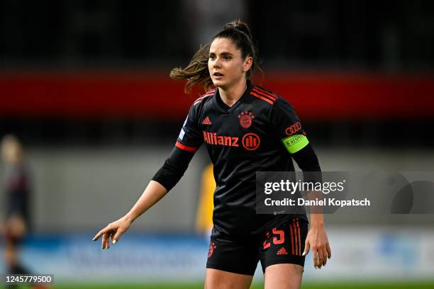 Sarah Zadrazil of FC Bayern Muenchen reacts during the UEFA Women's Champions League group D match between FC Bayern München and SL Benfica at FC...