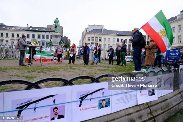 About 20 Iraninas of the diaspora demonstrate for freedom in Iran on December 22, 2022 in Brussels, Belgium. The Iranian Supreme Court ordered...