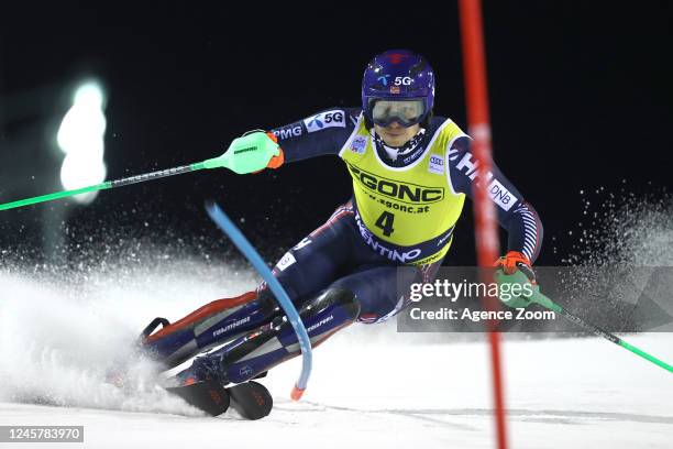 Henrik Kristoffersen of Team Norway in action during the Audi FIS Alpine Ski World Cup Men's Slalom on December 22, 2022 in Madonna di Campiglio,...