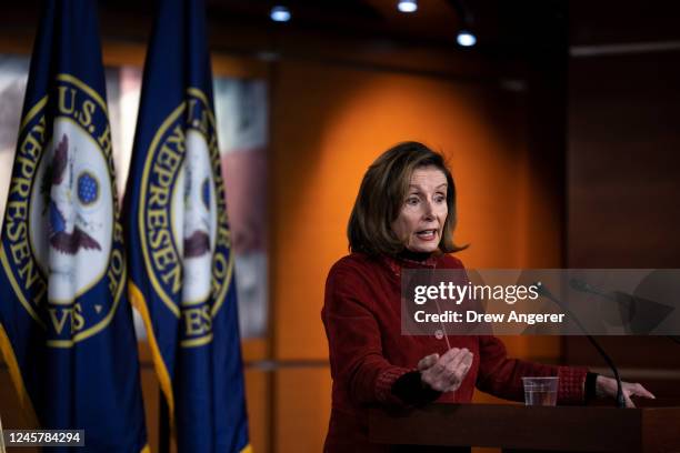 Speaker of the House Nancy Pelosi speaks during her final weekly news conference at the U.S. Capitol on December 22, 2022 in Washington, DC. Today...