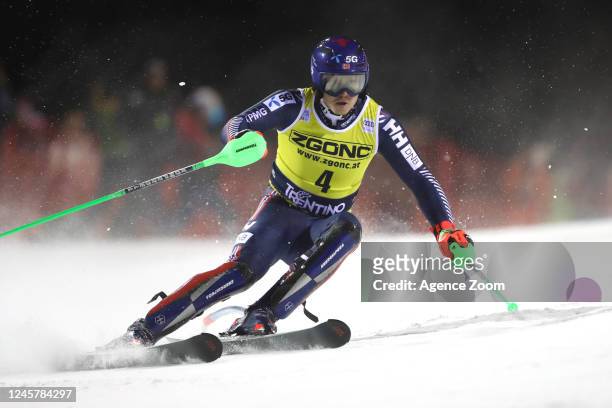 Henrik Kristoffersen of Team Norway in action during the Audi FIS Alpine Ski World Cup Men's Slalom on December 22, 2022 in Madonna di Campiglio,...