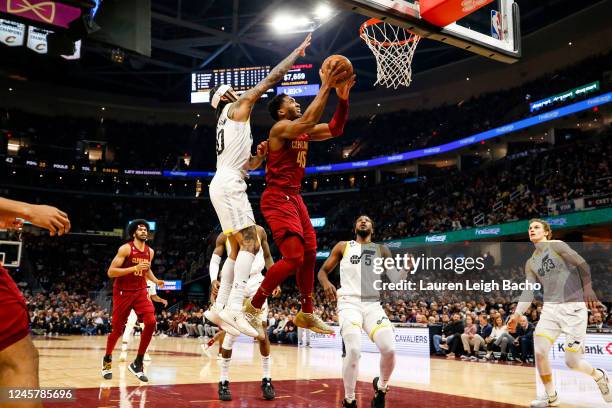 Donovan Mitchell of the Cleveland Cavaliers shoots the ball during the game against the Utah Jazz on December 19, 2022 at Rocket Mortgage FieldHouse...