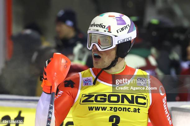 Daniel Yule of Team Switzerland during the Audi FIS Alpine Ski World Cup Men's Slalom on December 22, 2022 in Madonna di Campiglio, Italy.