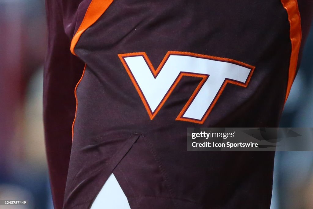 Virginia Tech Ribbons General view of the Virginia Tech Hokies logo on a pair of game... News ...