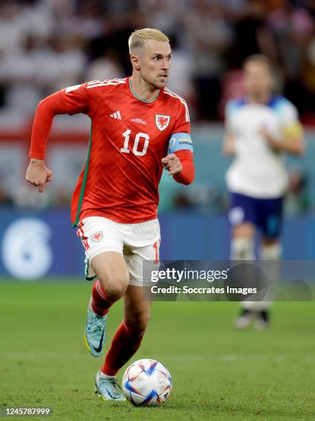 Aaron Ramsey of Wales during the World Cup match between Wales v England at the Ahmad Bin Ali Stadium on November 29, 2022 in Ar Rayyan Qatar