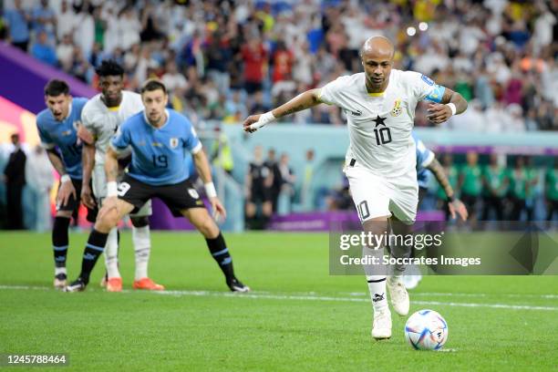 Andre Ayew of Ghana misses a penalty during the World Cup match between Ghana v Uruguay at the Al Janoub Stadium on December 2, 2022 in Al Wakrah...