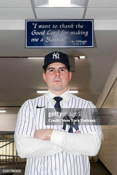 Carlos Rodón of the New York Yankees is introduced during a press