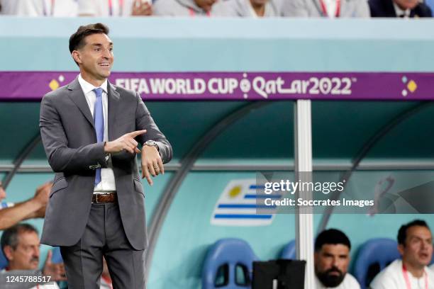 Coach of Diego Alonso of Uruguay during the World Cup match between Ghana v Uruguay at the Al Janoub Stadium on December 2, 2022 in Al Wakrah Qatar