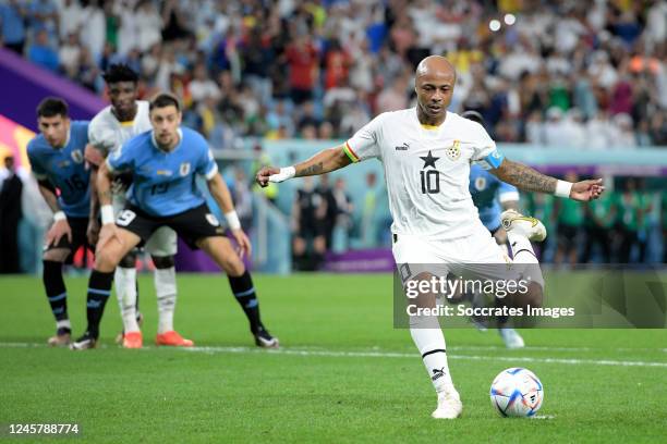 Andre Ayew of Ghana missed a penalty during the World Cup match between Ghana v Uruguay at the Al Janoub Stadium on December 2, 2022 in Al Wakrah...