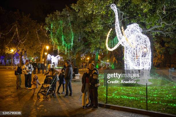 Christmas illumination are seen during the seventeenth edition of the "Luci d'Artista" kermesse in Salerno, Southern Italy on December 22, 2022. The...
