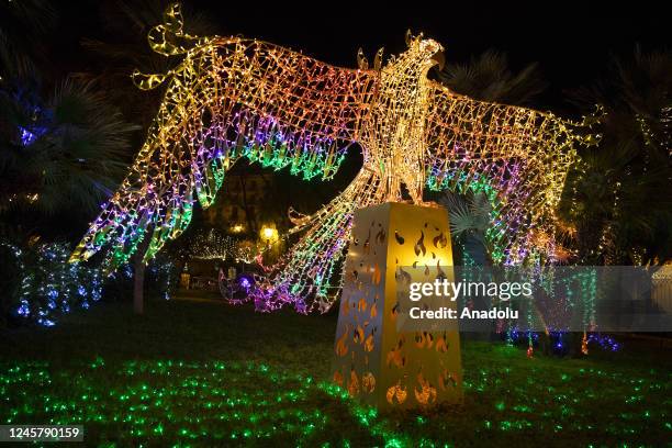 Christmas illumination are seen during the seventeenth edition of the "Luci d'Artista" kermesse in Salerno, Southern Italy on December 22, 2022. The...