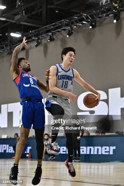 Yudai Baba of the Texas Legends completes a no look pass during the game against the Long Island Nets during the 2022-23 G League Winter Showcase on...