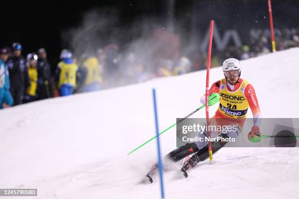 Marc Rochat during the alpine ski race FIS Alpine Ski World Cup - Men slalom on December 22, 2022 at the 3Tre Slope in Madonna di Campiglio, Italy