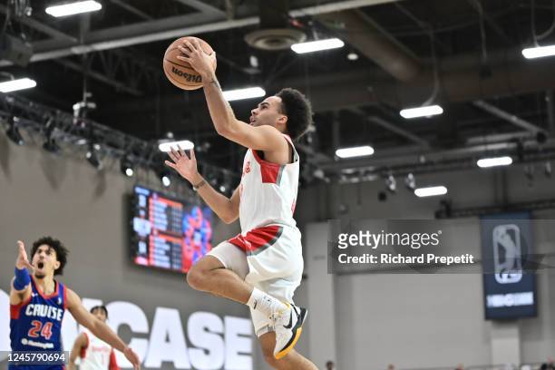 Jacob Gilyard of the Memphis Hustle drives to the basket during the game against the Motor City Cruise during the 2022-23 G League Winter Showcase on...