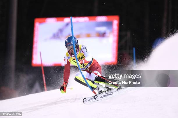 Johannes Strolz during the alpine ski race FIS Alpine Ski World Cup - Men slalom on December 22, 2022 at the 3Tre Slope in Madonna di Campiglio, Italy