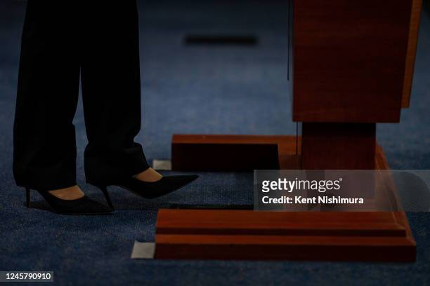 Speaker of the House Nancy Pelosi speaks during her final weekly news conference as Speaker of the House at the U.S. Capitol Building on Thursday,...