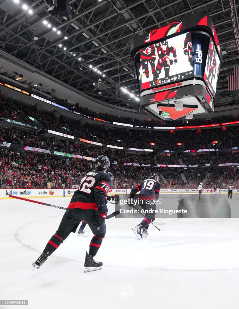 Batherson Drake Batherson of the Ottawa Senators celebrates his third period ...
