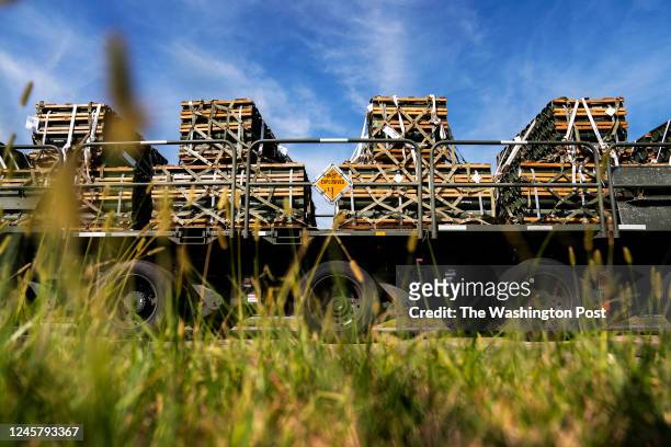 October 12, 2022: Cargo of ammunition, weapons and other equipment bound for Ukraine waiting on a tarmac at Dover Air Force Base in Dover, Delaware...