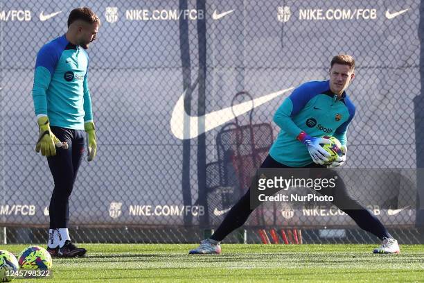 Marc Andre Ter Stegen and Inaki Pena during the first training after the World Cup, in Barcelona, on 23th December 2022. --
