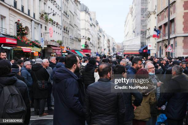 Kurds gathered near the rue d'Enghien after the murder of at least three Kurdish activists in Paris, France, on December 23, 2022.