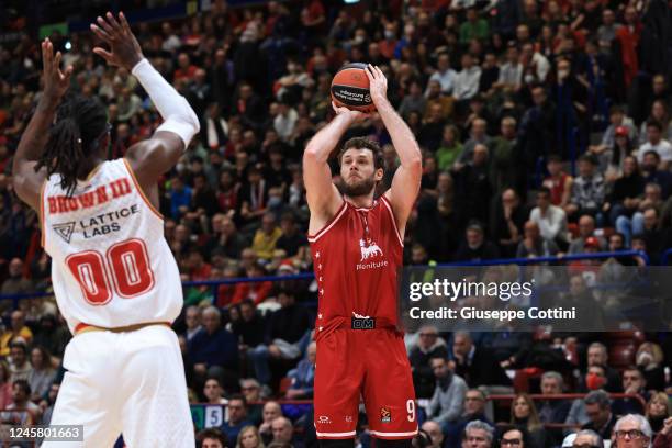 Nicolo Melli, #9 of EA7 Emporio Aramani Milan in action during the 2022-23 Turkish Airlines EuroLeague Regular Season Round 15 game between EA7...