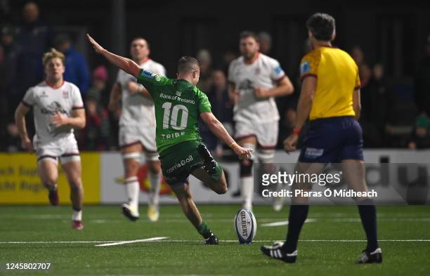 Galway , Ireland - 23 December 2022; Jack Carty of Connacht kicks a conversion attempt wide, in the last play of the match, during the United Rugby...