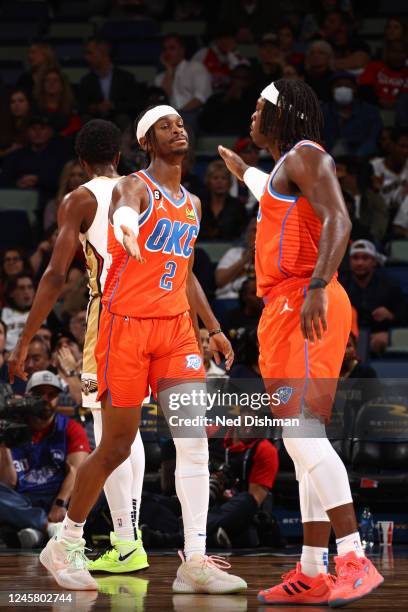 Shai Gilgeous-Alexander of the Oklahoma City Thunder LA Clippers against the New Orleans Pelicans on November 28, 2022 at the Smoothie King Center in...