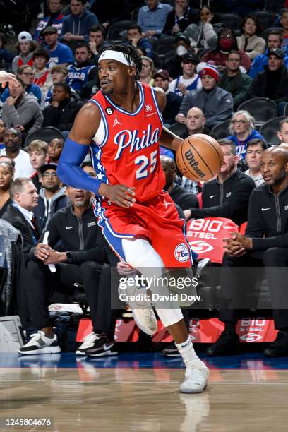 Danuel House Jr. #25 of the Philadelphia 76ers dribbles the ball during the game against the LA Clippers on December 23, 2022 at the Wells Fargo...