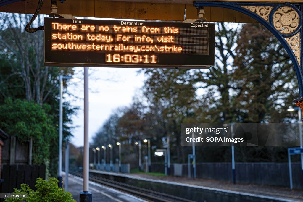 No Train Connection A deserted platform and a sign is seen announcing no trains at the ...