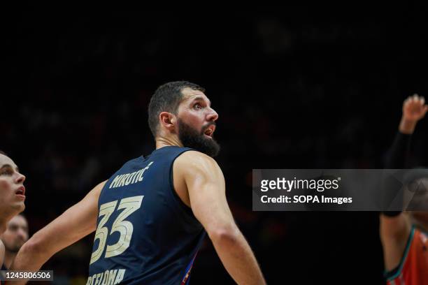Nikola Mirotic of FC Barcelona in action during the J15 Turkish Airlines Euroleague at Fuente de San Luis Sport Hall . Valencia Basket 84:83 FC...