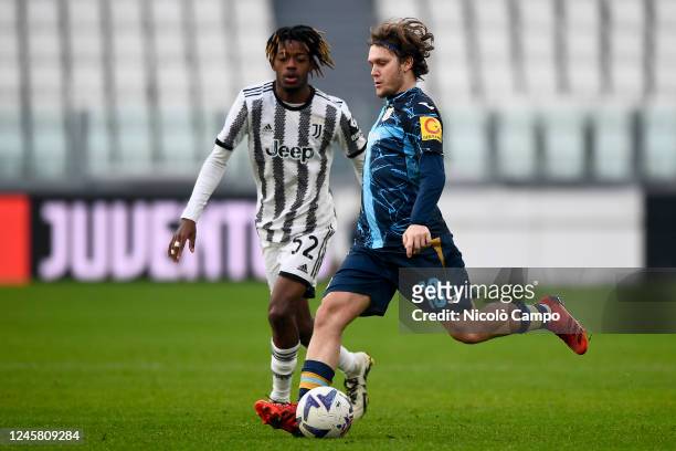 Alen Halilovic of HNK Rijeka is challenged by Samuel Mbangula Tshifunda of Juventus FC during the friendly football match between Juventus FC and HNK...