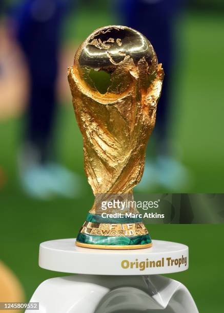 Detail of the FIFA World Cup Trophy during the FIFA World Cup Qatar 2022 Final match between Argentina and France at Lusail Stadium on December 18,...