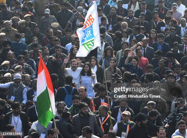 Congress Party's leader Rahul Gandhi, his niece Miraya Vadra, Congress party leader Priyanka Gandhi and her husband Robert Vadra take part in an...