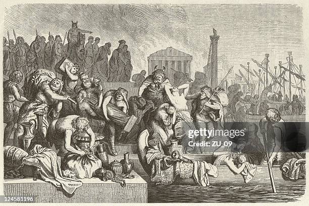 vandales in europe, c.4th to c.6th century, wood engraving, published 1881 - ancient rome stock illustrations
