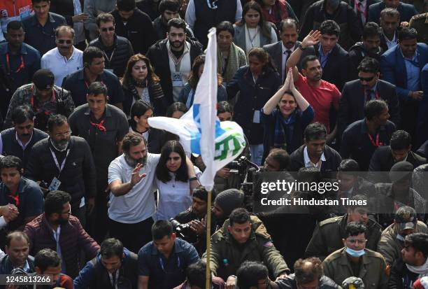 Congress leader Rahul Gandhi, his niece Miraya Vadra, Congress party leader Priyanka Gandhi and her husband Robert Vadra take part in an ongoing...