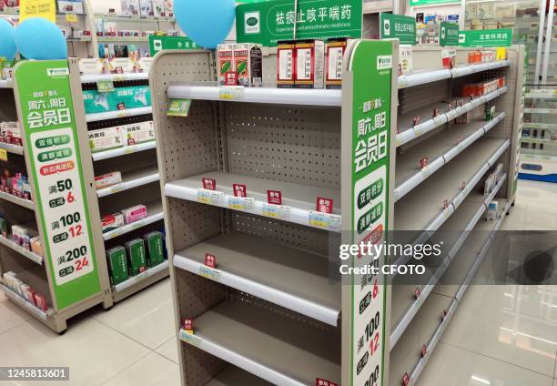 Drugstore runs out of anti-cold and cough medicines in Yichang, Hubei Province, China, on Dec 20, 2022.