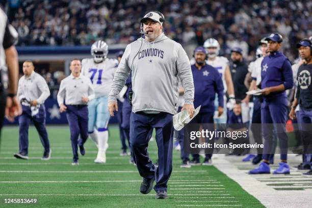 Dallas Cowboys head coach Mike McCarthy talks to an official during the game between the Dallas Cowboys and the Philadelphia Eagles on December 24,...