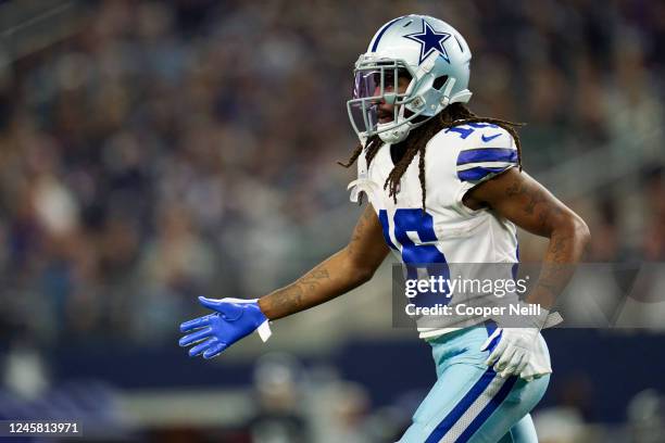 Wide receiver T.Y. Hilton of the Dallas Cowboys celebrates after a play against the Philadelphia Eagles during the second half at AT&T Stadium on...