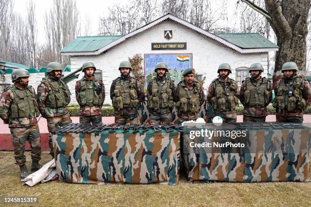 Indian army recovered large quantity of arms and ammunition from Hathlanga sector of Uri in North Kashmir's Baramulla District Jammu and Kashmir...